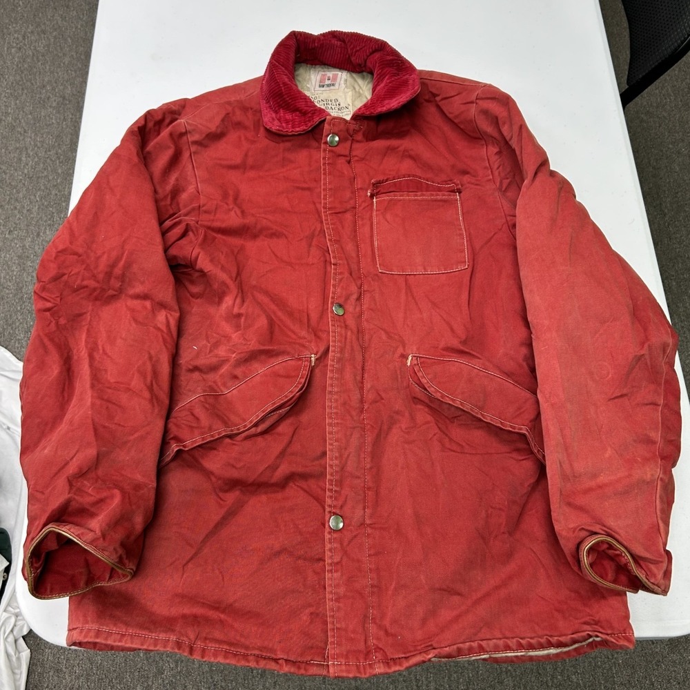 Hawthorne Field Jacket Mens L Red Corduroy Collar Quilted Lined Canvas Coat